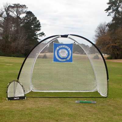 AJILLIS® 3-IN-1 Golf Practice Net & Mat - Now you can practice your swing without heading to the driving range.  Set includes driving net, chipping net, driving mat and nylon carrying bar.